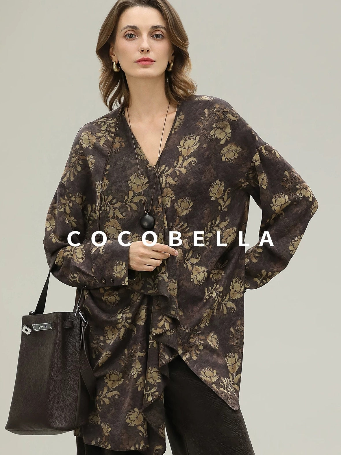 COCOBELLA Uv Protection Elegant Loose Ruffle Asymmetric Long Sleeve Printed Shirts