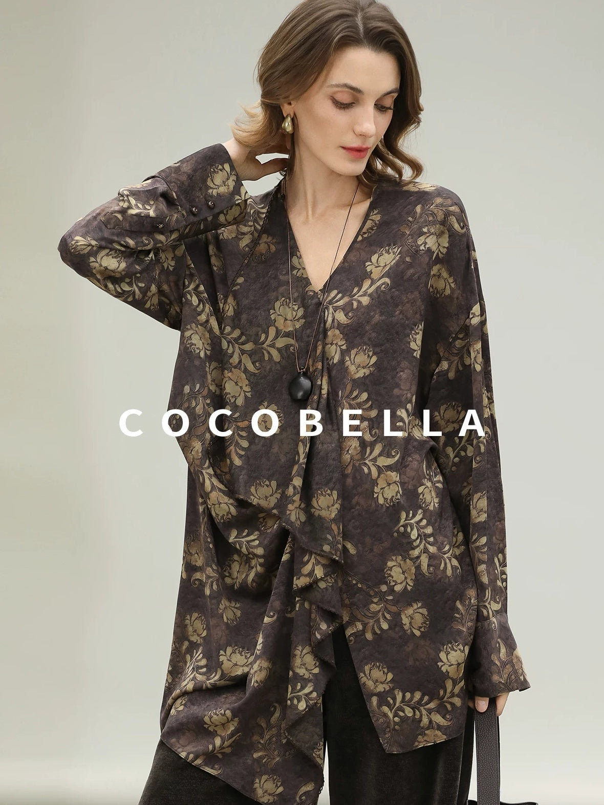 COCOBELLA Uv Protection Elegant Loose Ruffle Asymmetric Long Sleeve Printed Shirts