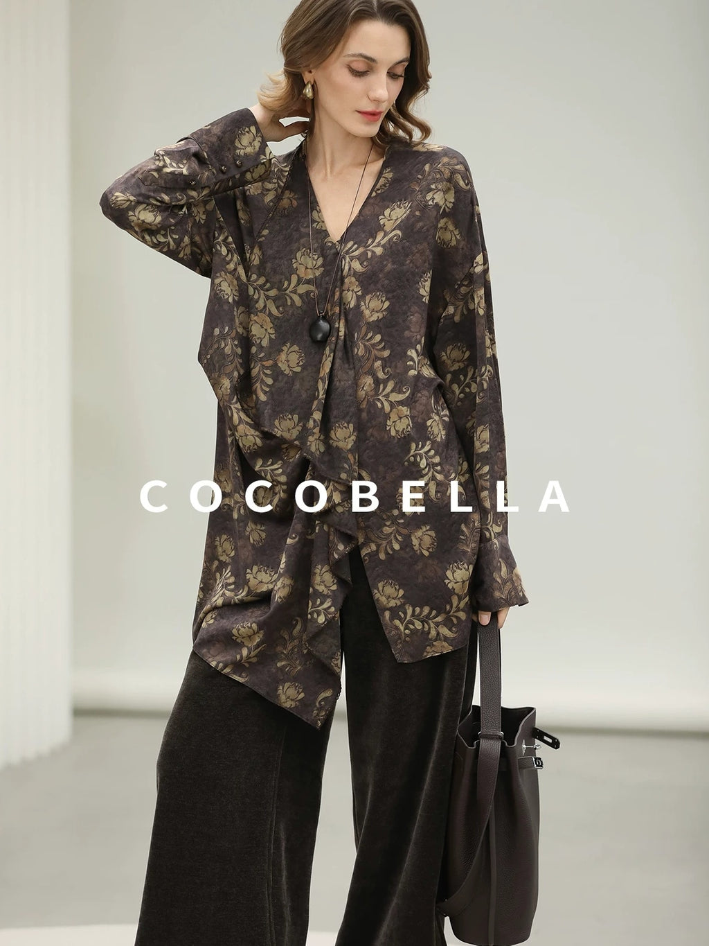 COCOBELLA Uv Protection Elegant Loose Ruffle Asymmetric Long Sleeve Printed Shirts