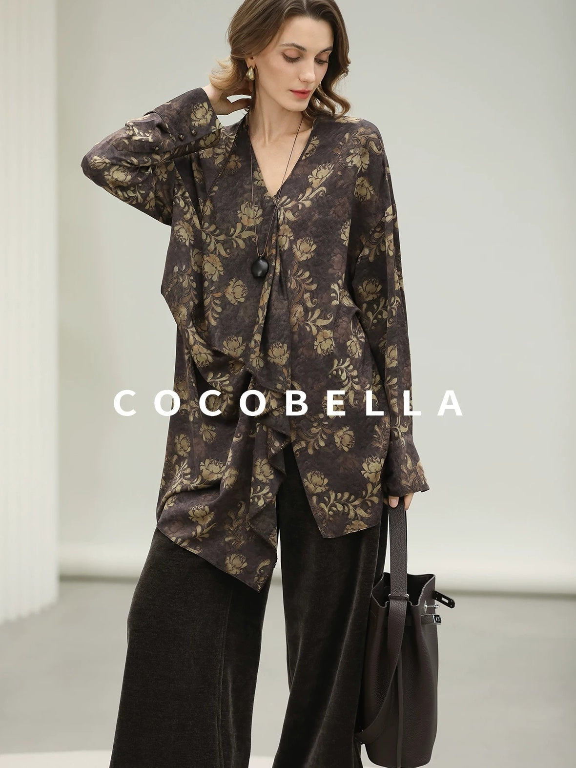 COCOBELLA Uv Protection Elegant Loose Ruffle Asymmetric Long Sleeve Printed Shirts