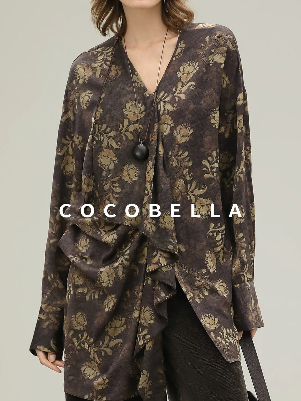 COCOBELLA Uv Protection Elegant Loose Ruffle Asymmetric Long Sleeve Printed Shirts