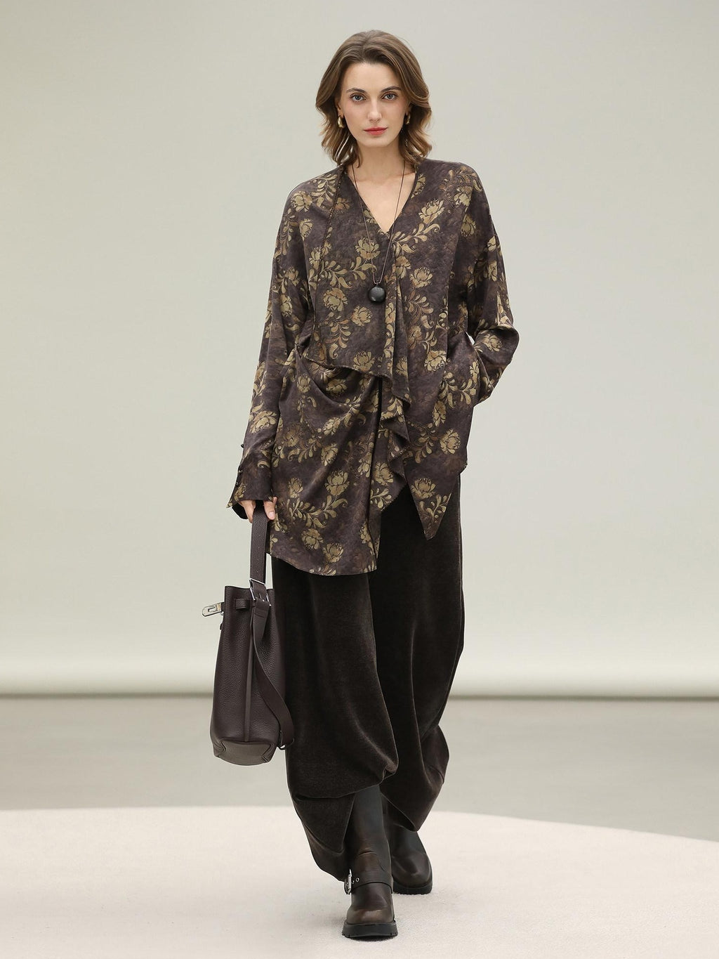 COCOBELLA Uv Protection Elegant Loose Ruffle Asymmetric Long Sleeve Printed Shirts