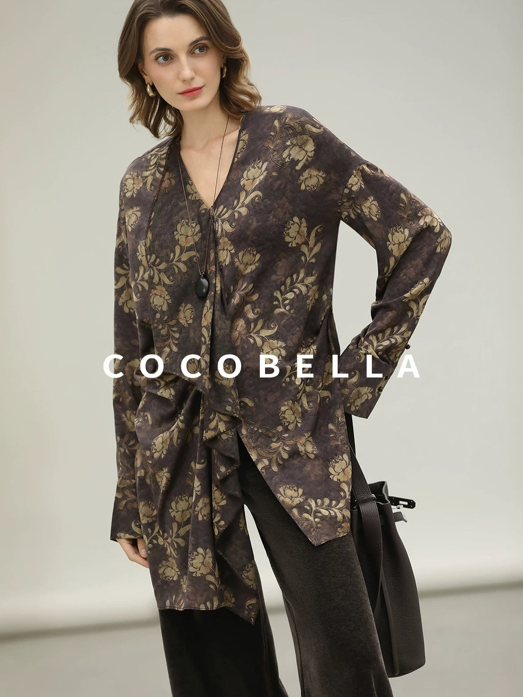 COCOBELLA Uv Protection Elegant Loose Ruffle Asymmetric Long Sleeve Printed Shirts