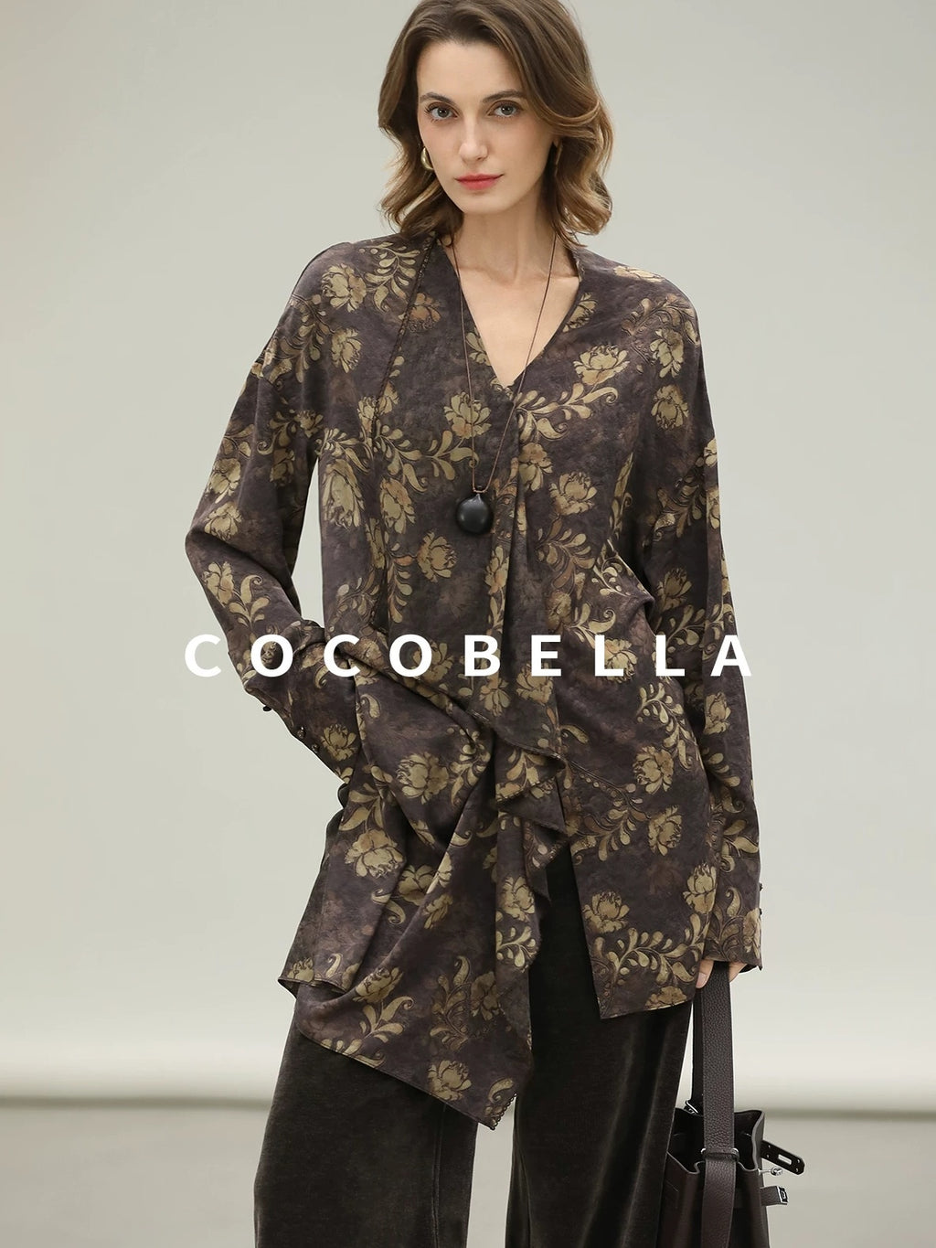 COCOBELLA Uv Protection Elegant Loose Ruffle Asymmetric Long Sleeve Printed Shirts