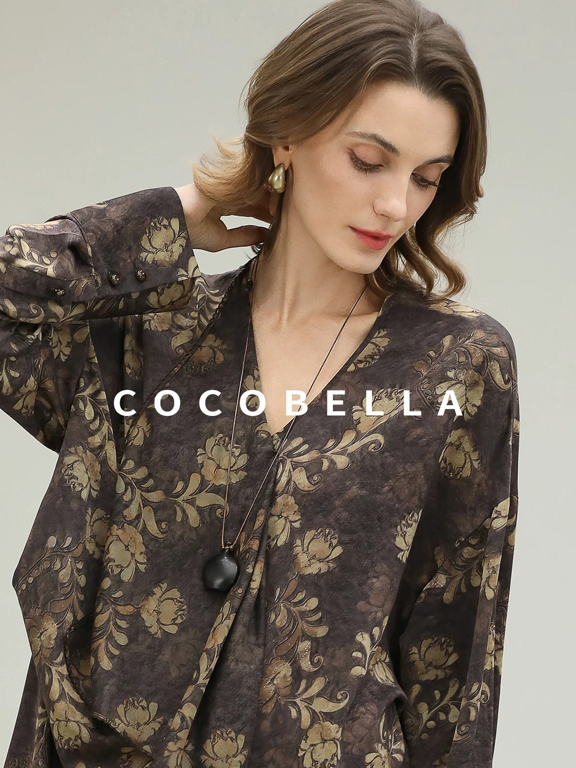 COCOBELLA Uv Protection Elegant Loose Ruffle Asymmetric Long Sleeve Printed Shirts