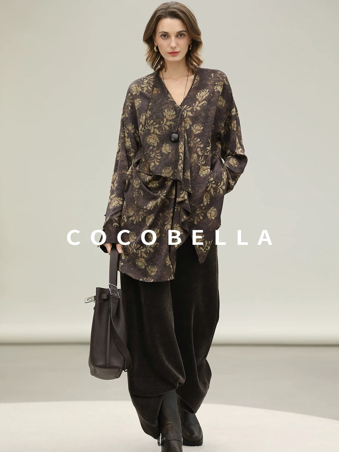 COCOBELLA Uv Protection Elegant Loose Ruffle Asymmetric Long Sleeve Printed Shirts