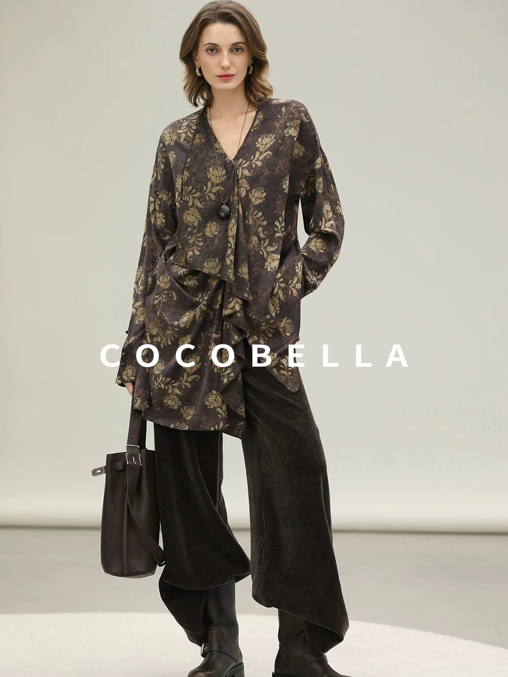 COCOBELLA Uv Protection Elegant Loose Ruffle Asymmetric Long Sleeve Printed Shirts