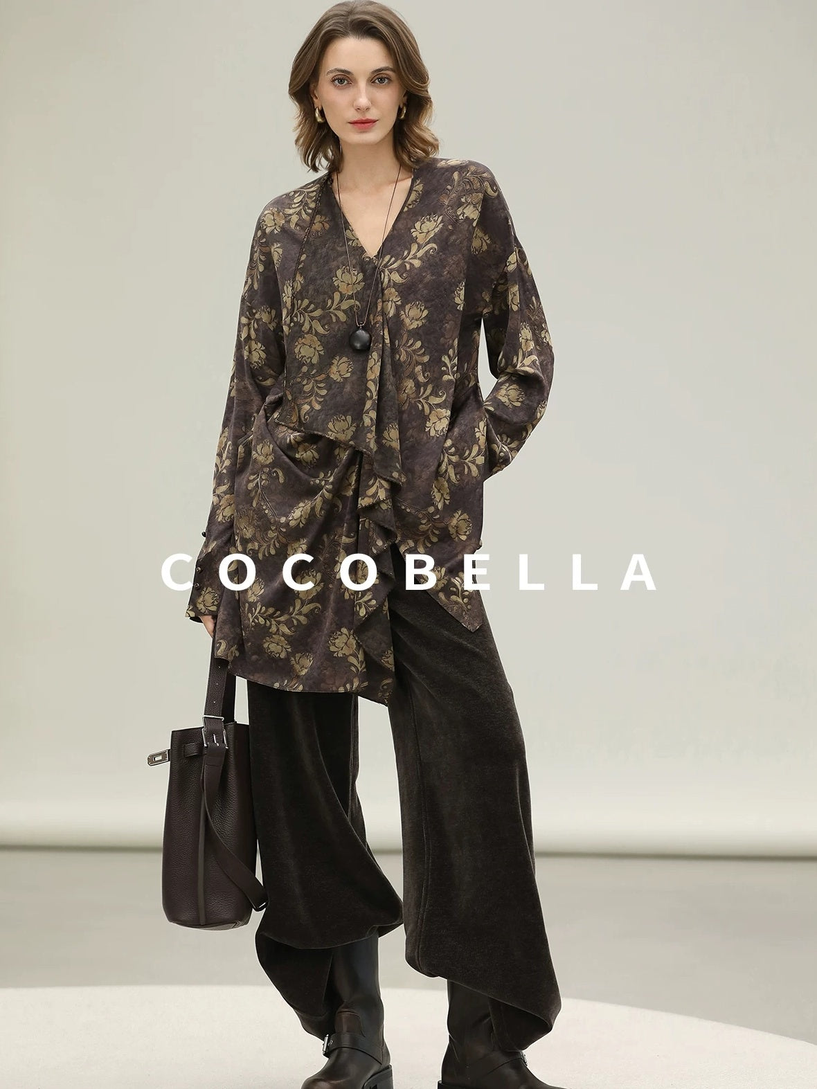 COCOBELLA Uv Protection Elegant Loose Ruffle Asymmetric Long Sleeve Printed Shirts