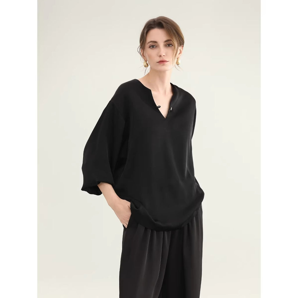 COCOBELLA_V_Neck_Long_Sleeve_100%_Polyester_Straight_Fit_Office_Women_Solid_Color_T-Shirts_MISSTT