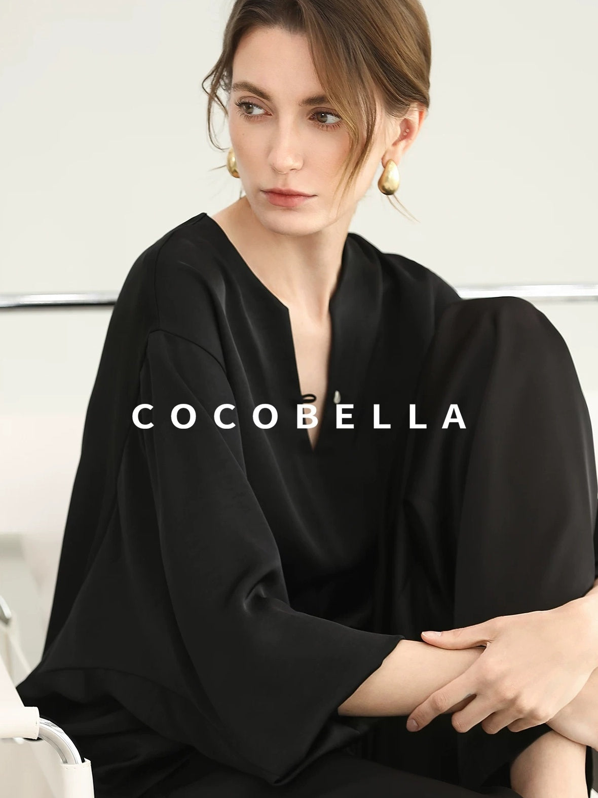 COCOBELLA V Neck Long Sleeve 100% Polyester Straight Fit Office Women Solid Color T-Shirts