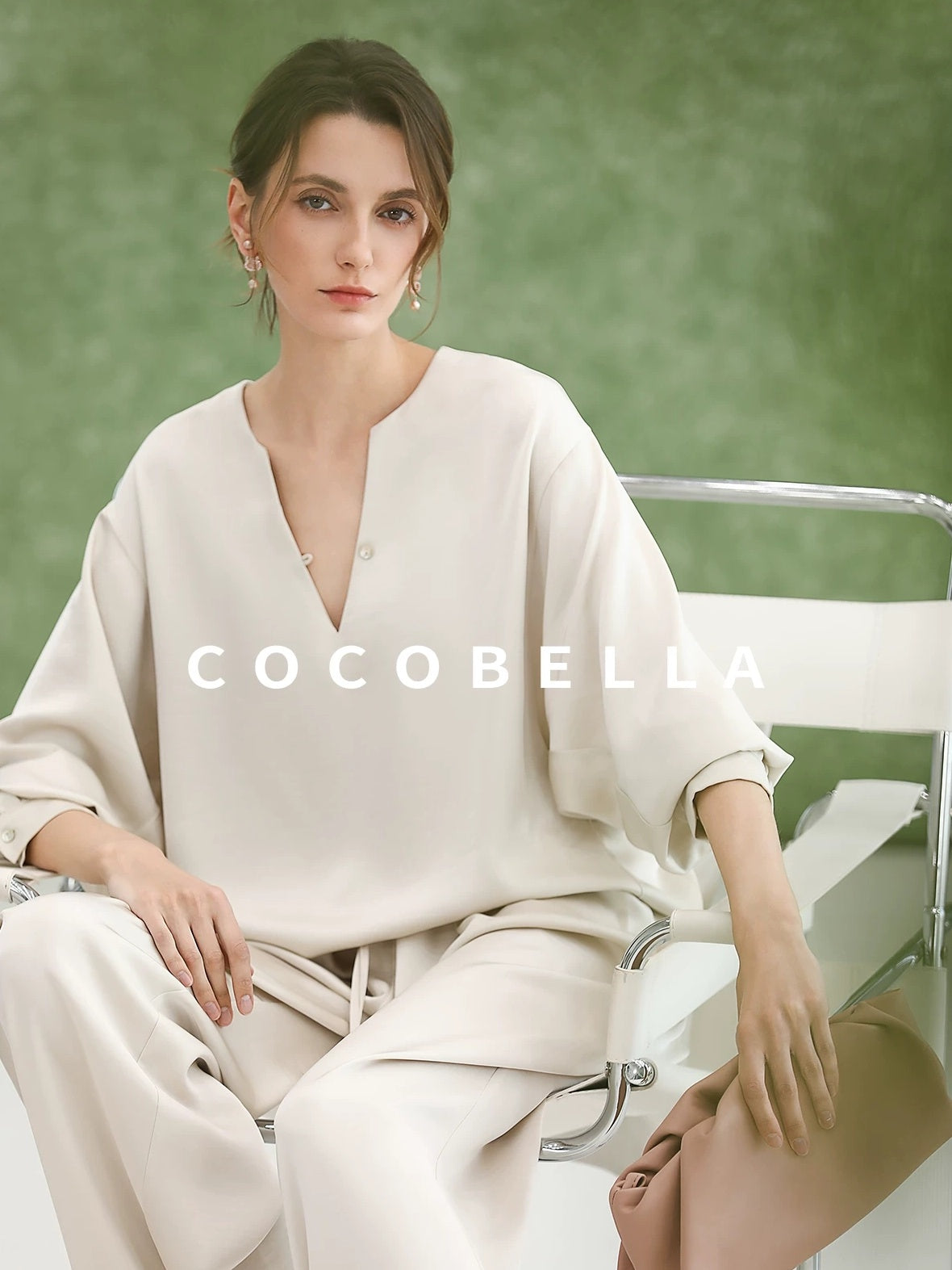 COCOBELLA V Neck Long Sleeve Straight Fit Office Work Polyester Women Solid T-Shirts