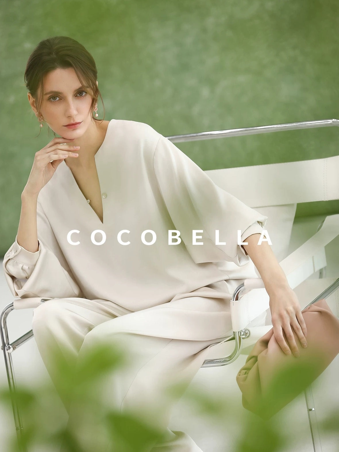 COCOBELLA V Neck Long Sleeve Straight Fit Office Work Polyester Women Solid T-Shirts