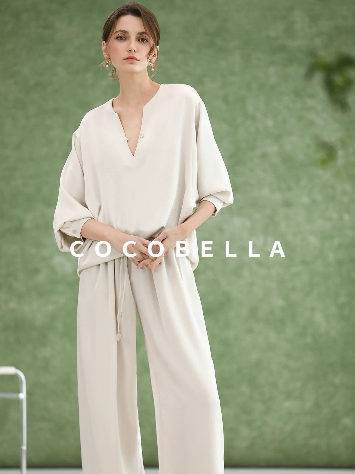 COCOBELLA V Neck Long Sleeve Straight Fit Office Work Polyester Women Solid T-Shirts