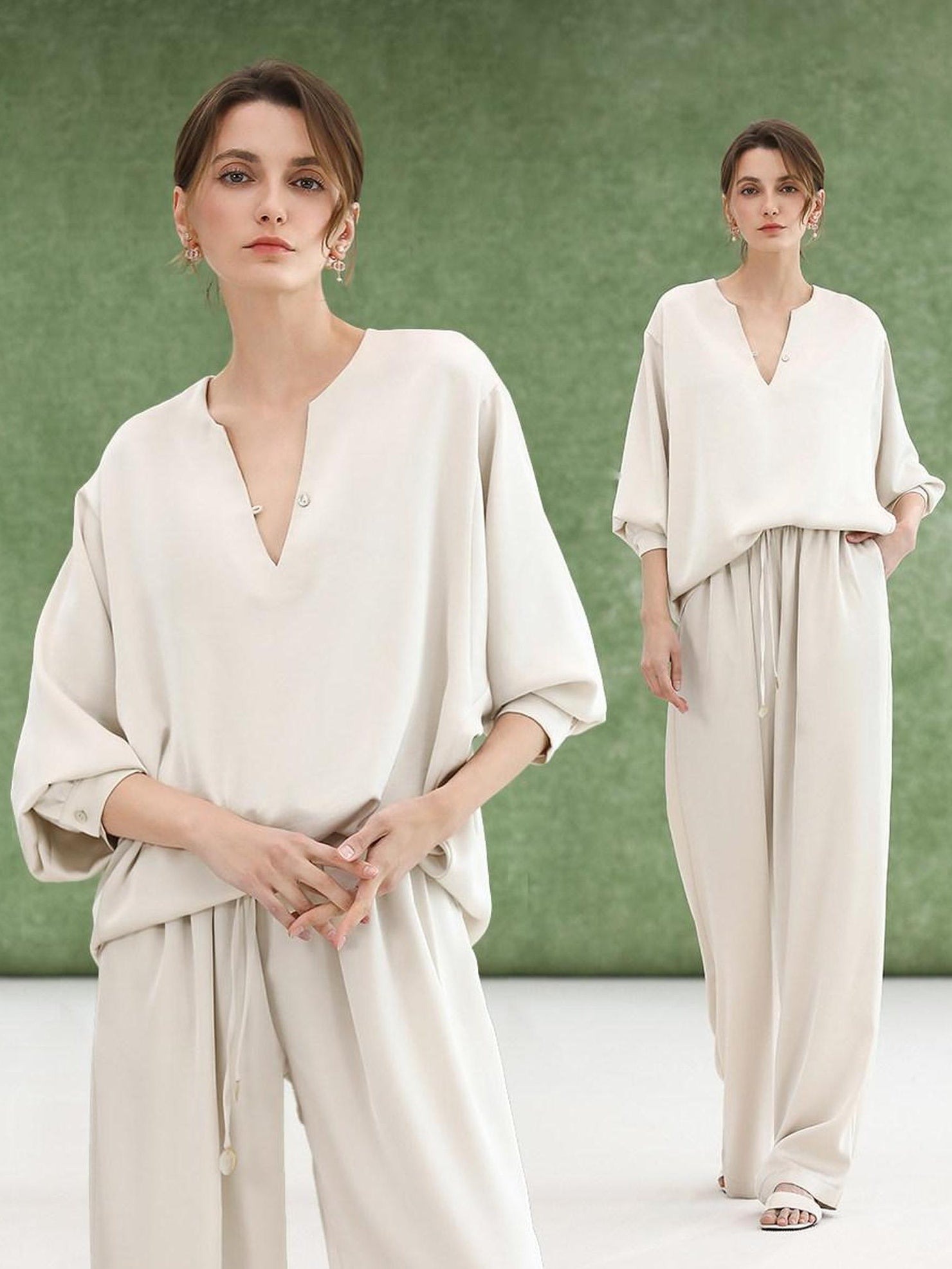 COCOBELLA V Neck Long Sleeve Straight Fit Office Work Polyester Women Solid T-Shirts