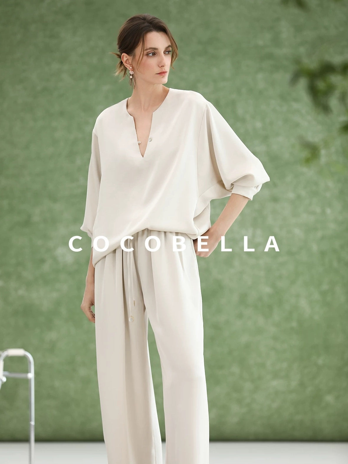 COCOBELLA V Neck Long Sleeve Straight Fit Office Work Polyester Women Solid T-Shirts