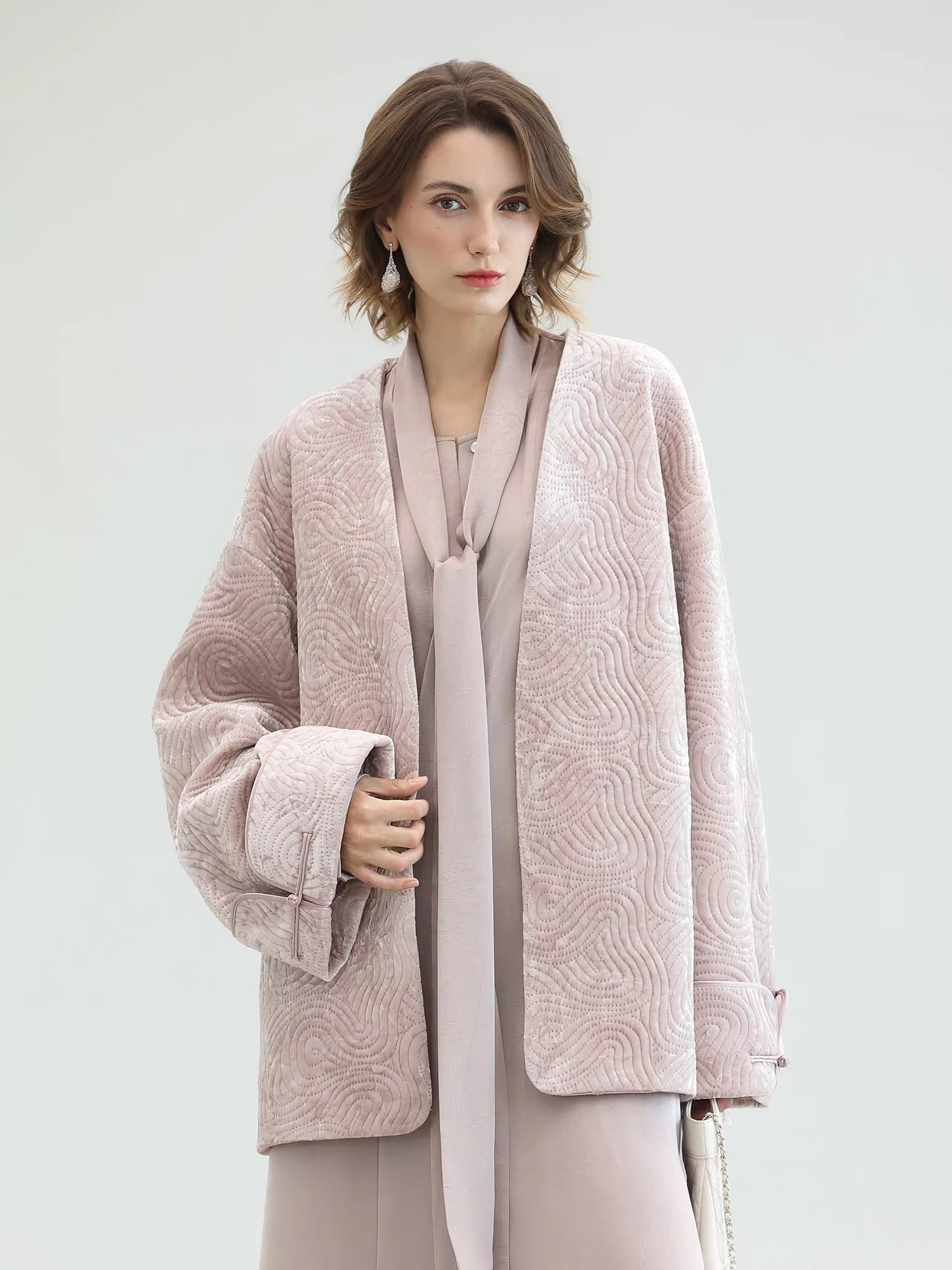 COCOBELLA_Velvet_Pink_Insulated_Loose_Fit_Mid_Length_Office_Padded_Jackets_MISSTT