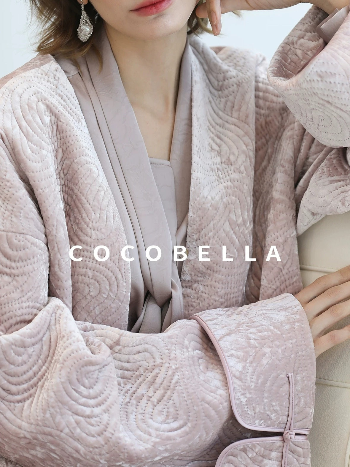 COCOBELLA Velvet Pink Insulated Loose Fit Mid Length Office Padded Jackets