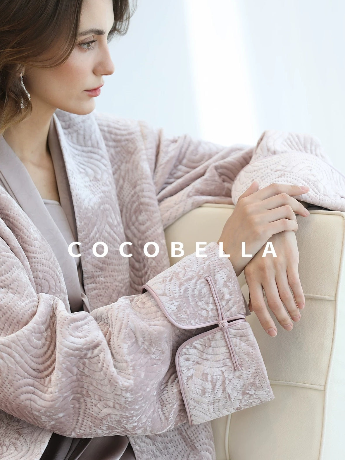 COCOBELLA Velvet Pink Insulated Loose Fit Mid Length Office Padded Jackets