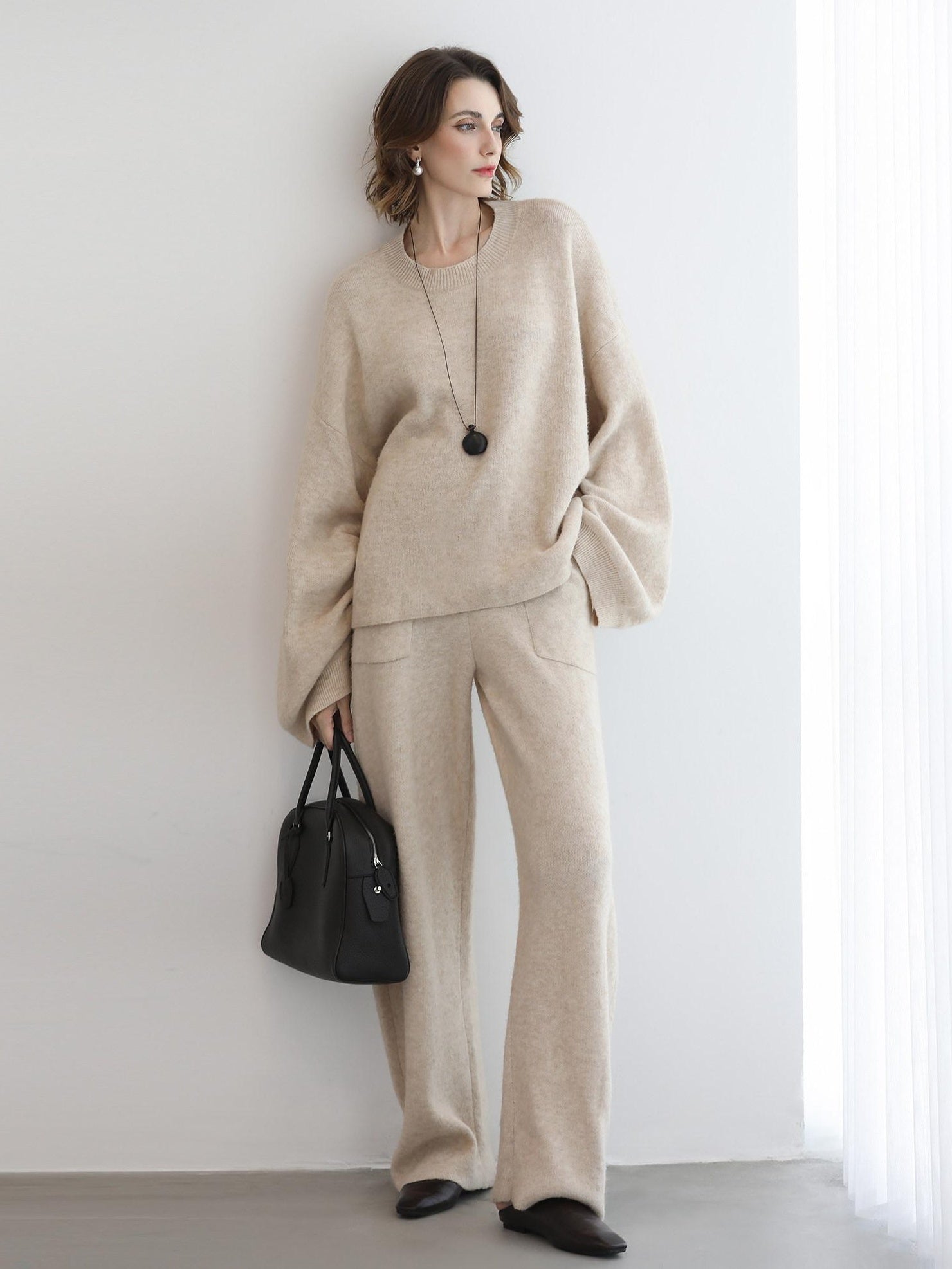 COCOBELLA Versatile 3D Tailored Relaxed Straight Leg Natural Waist Knitted Women Pants