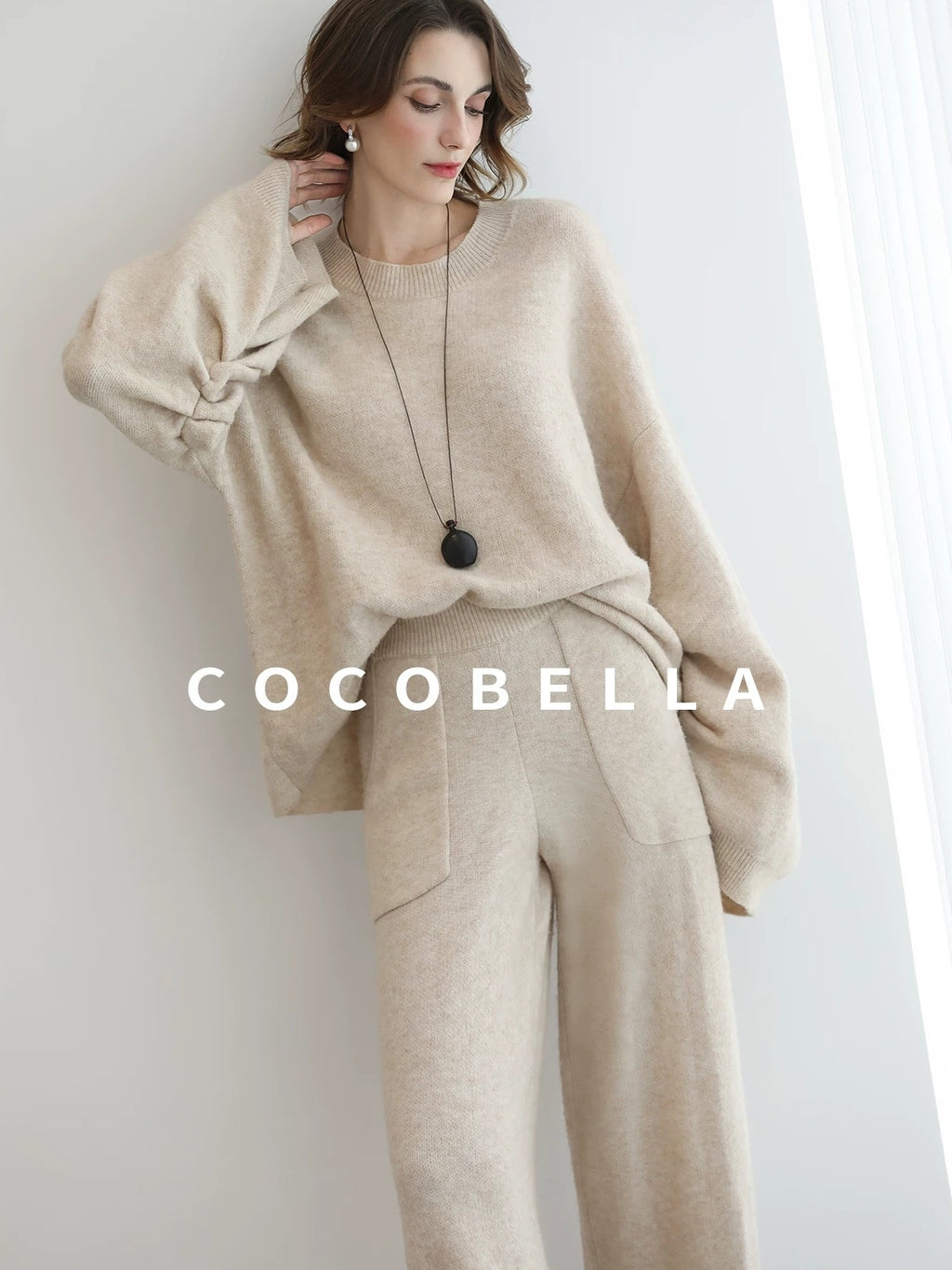 COCOBELLA Versatile 3D Tailored Relaxed Straight Leg Natural Waist Knitted Women Pants