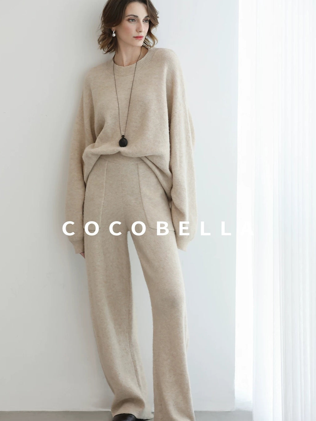 COCOBELLA Versatile 3D Tailored Relaxed Straight Leg Natural Waist Knitted Women Pants