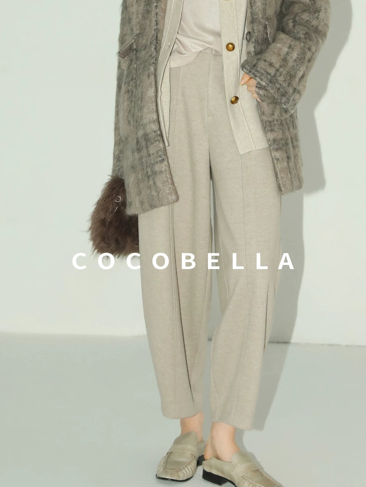 COCOBELLA Versatile Knitted Wide Leg Lantern Natural Waist Women Polyester Blend Pants