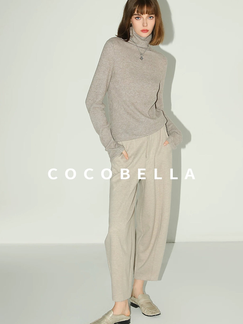 COCOBELLA Versatile Knitted Wide Leg Lantern Natural Waist Women Polyester Blend Pants