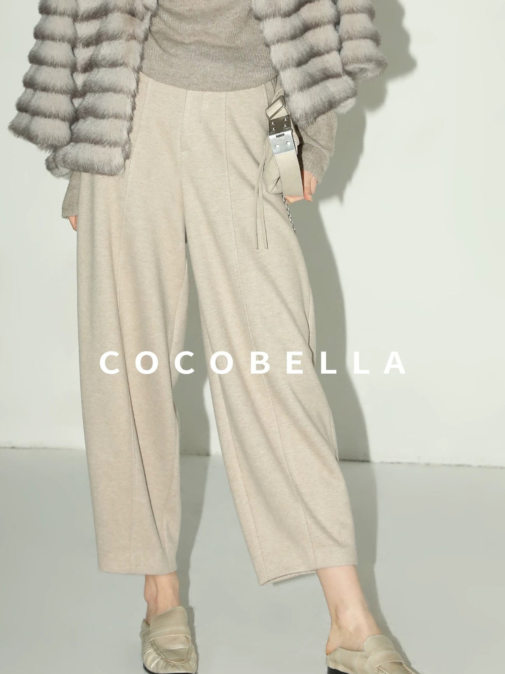 COCOBELLA Versatile Knitted Wide Leg Lantern Natural Waist Women Polyester Blend Pants