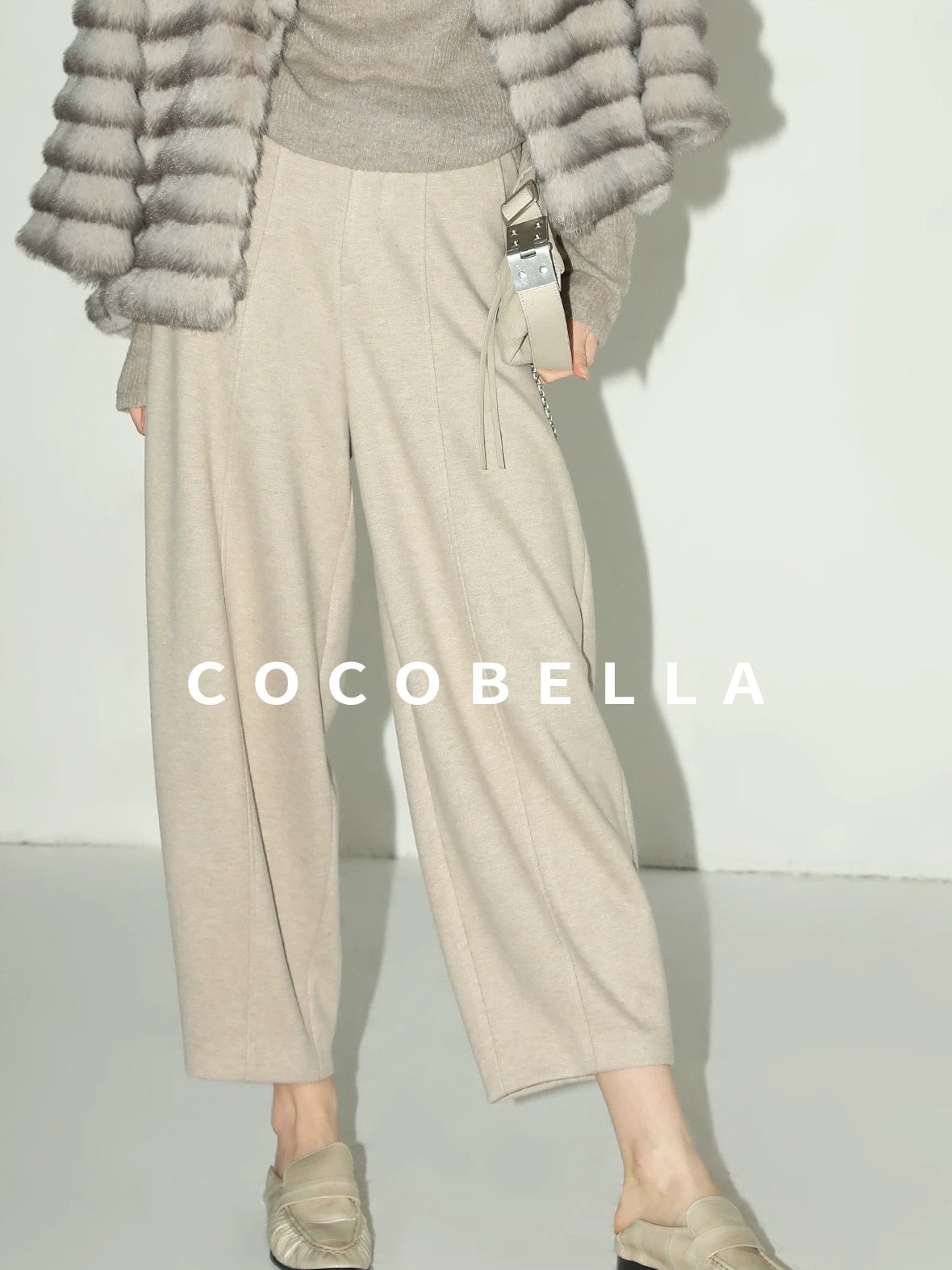 COCOBELLA Versatile Knitted Wide Leg Lantern Natural Waist Women Polyester Blend Pants