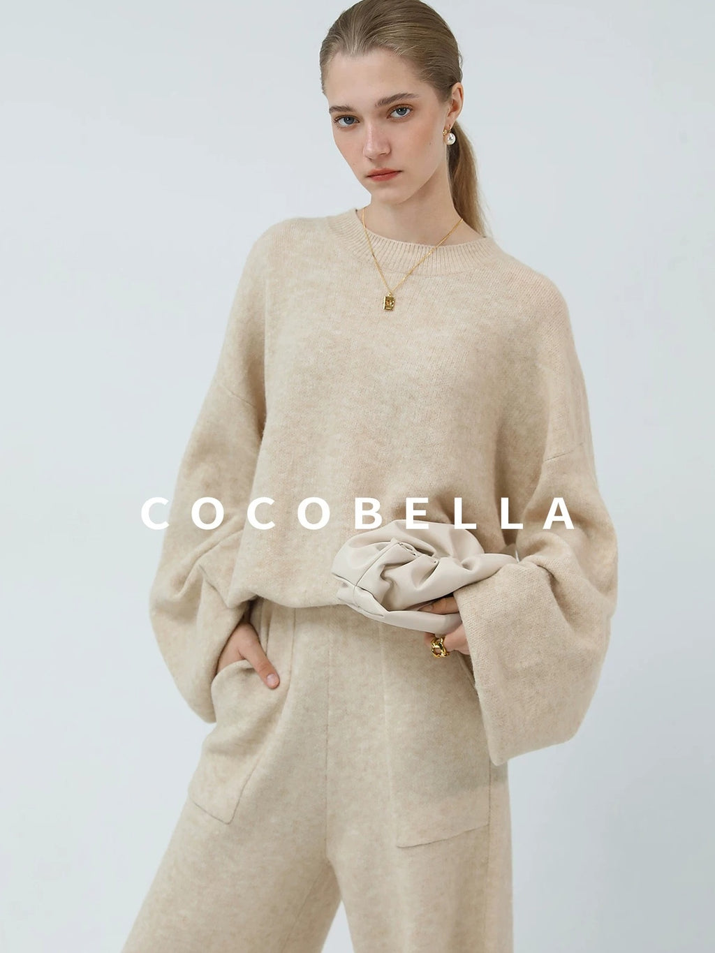 COCOBELLA Versatile Minimalist Knit Tailored Curved Leg Elastic Waist Women Pants