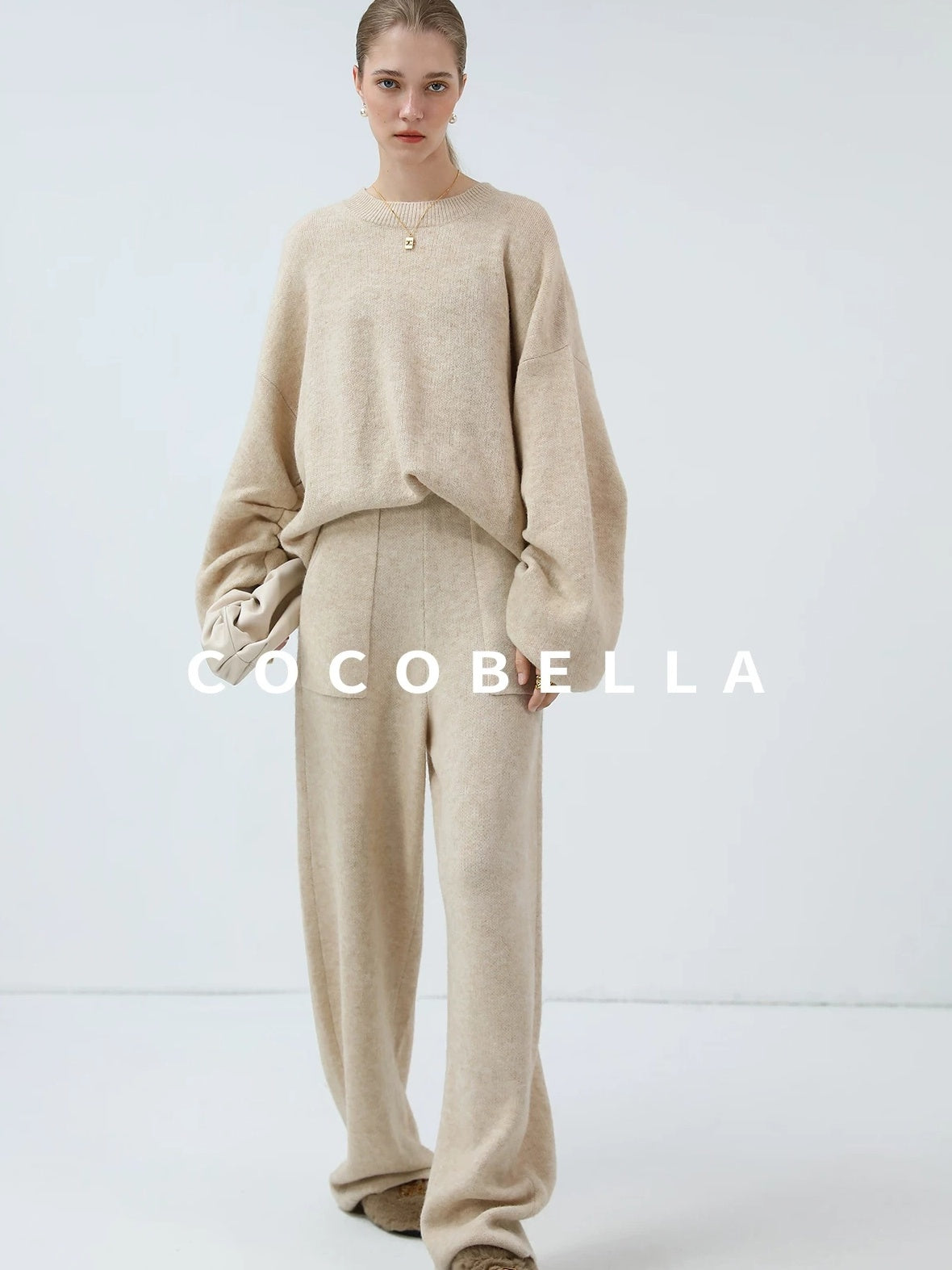 COCOBELLA Versatile Minimalist Knit Tailored Curved Leg Elastic Waist Women Pants
