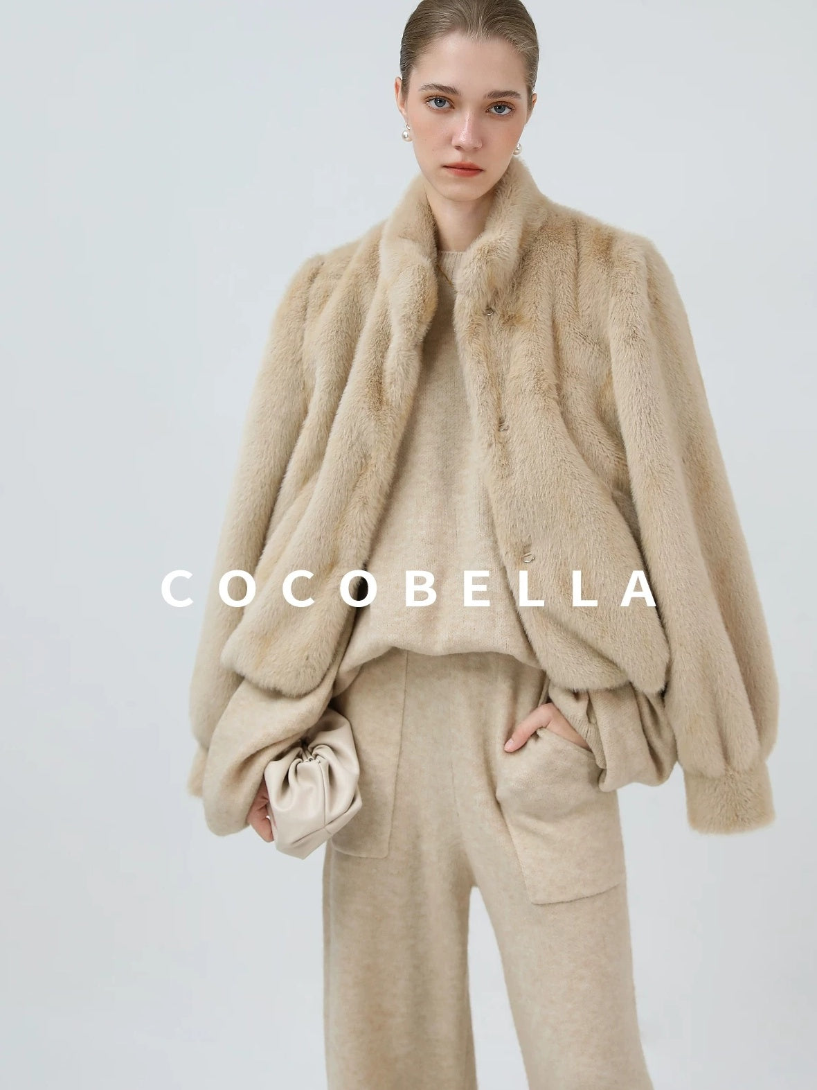 COCOBELLA Versatile Minimalist Knit Tailored Curved Leg Elastic Waist Women Pants