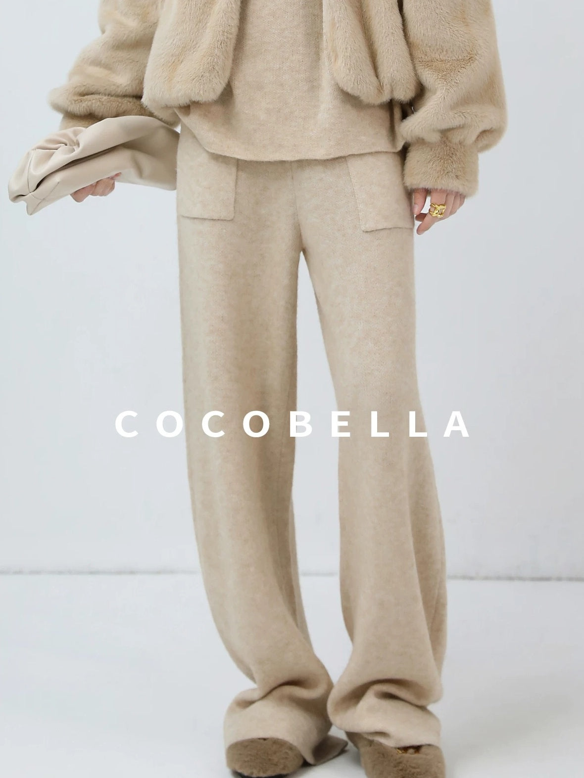 COCOBELLA Versatile Minimalist Knit Tailored Curved Leg Elastic Waist Women Pants