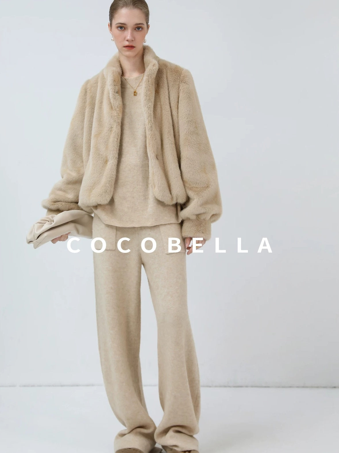 COCOBELLA Versatile Minimalist Knit Tailored Curved Leg Elastic Waist Women Pants