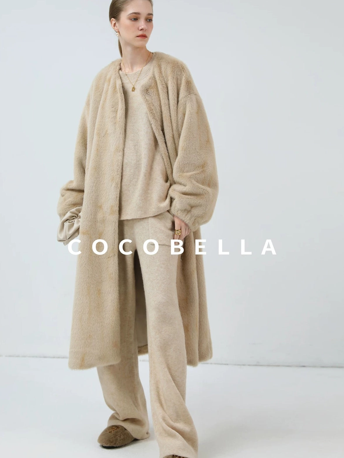 COCOBELLA Versatile Minimalist Knit Tailored Curved Leg Elastic Waist Women Pants