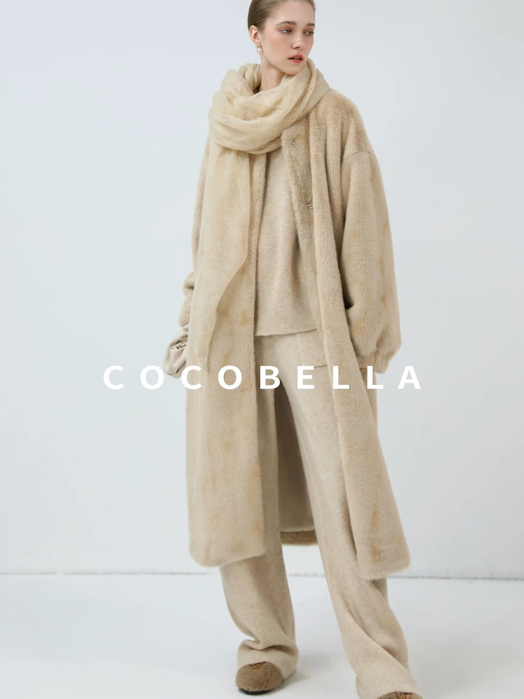 COCOBELLA Versatile Minimalist Knit Tailored Curved Leg Elastic Waist Women Pants
