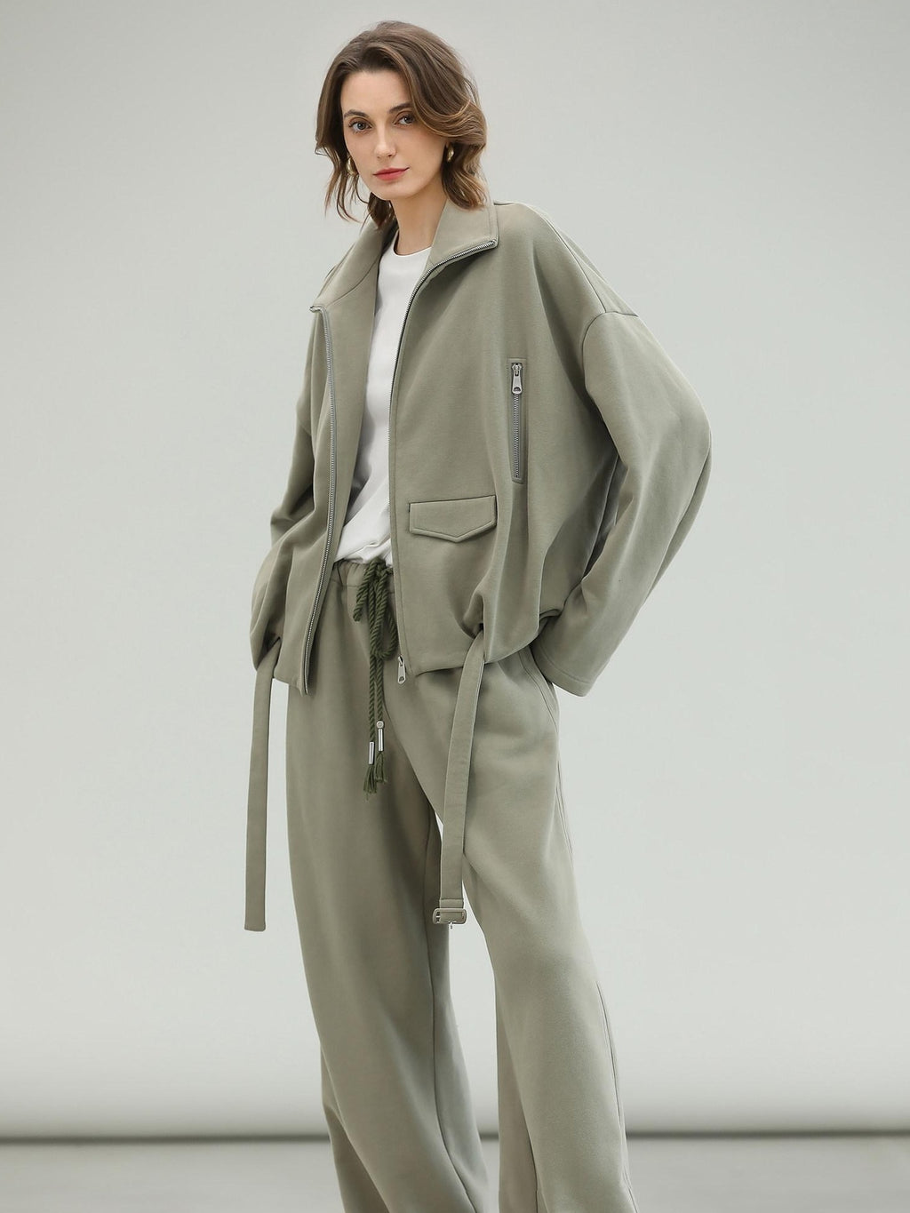 COCOBELLA Versatile Natural Waist Wide Leg Cotton Blend Casual Womens Dusty Green Pants