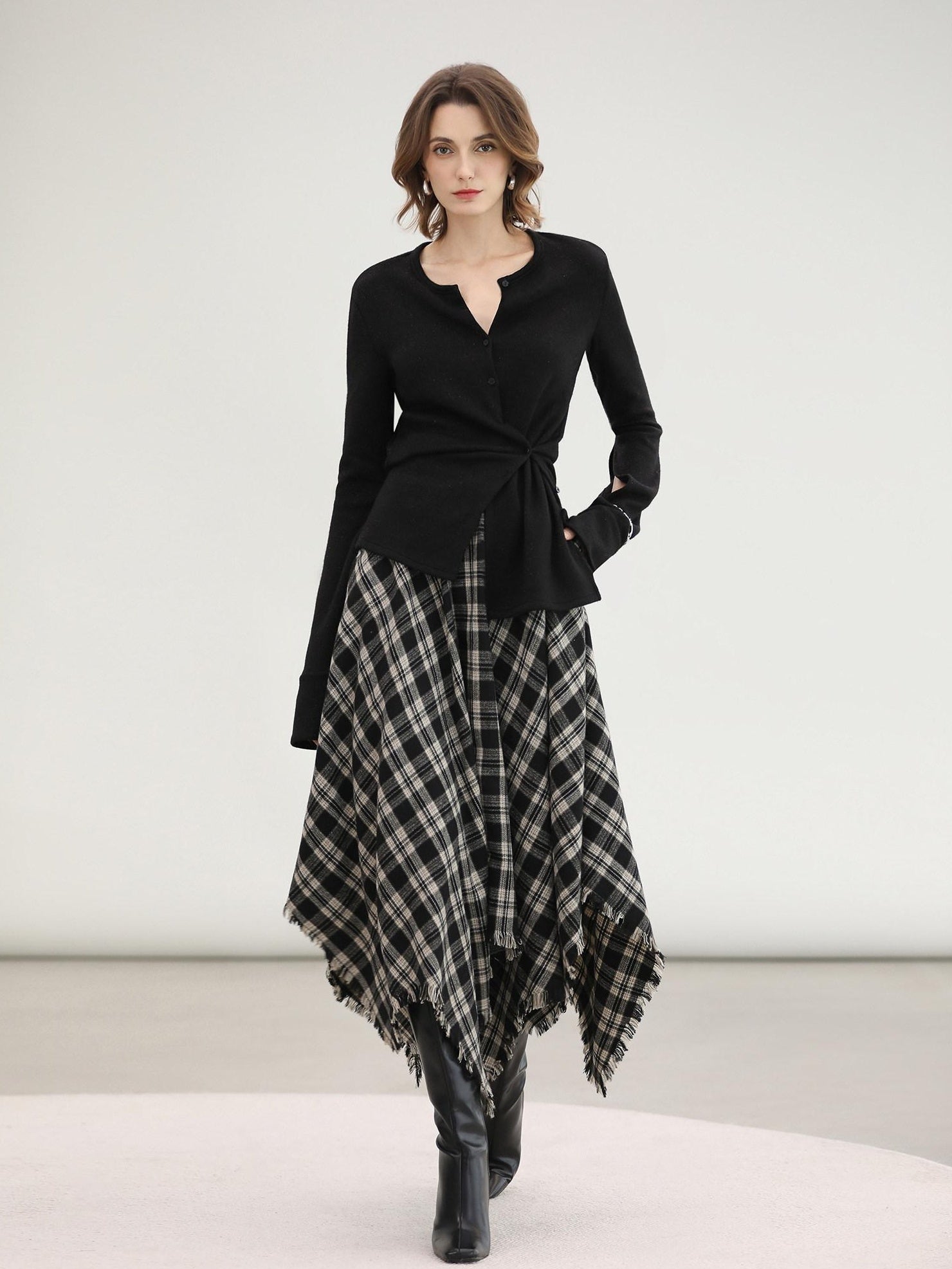 COCOBELLA Vintage Asymmetric A Line Mid Waist Loose Fit City Commute Midi Skirts