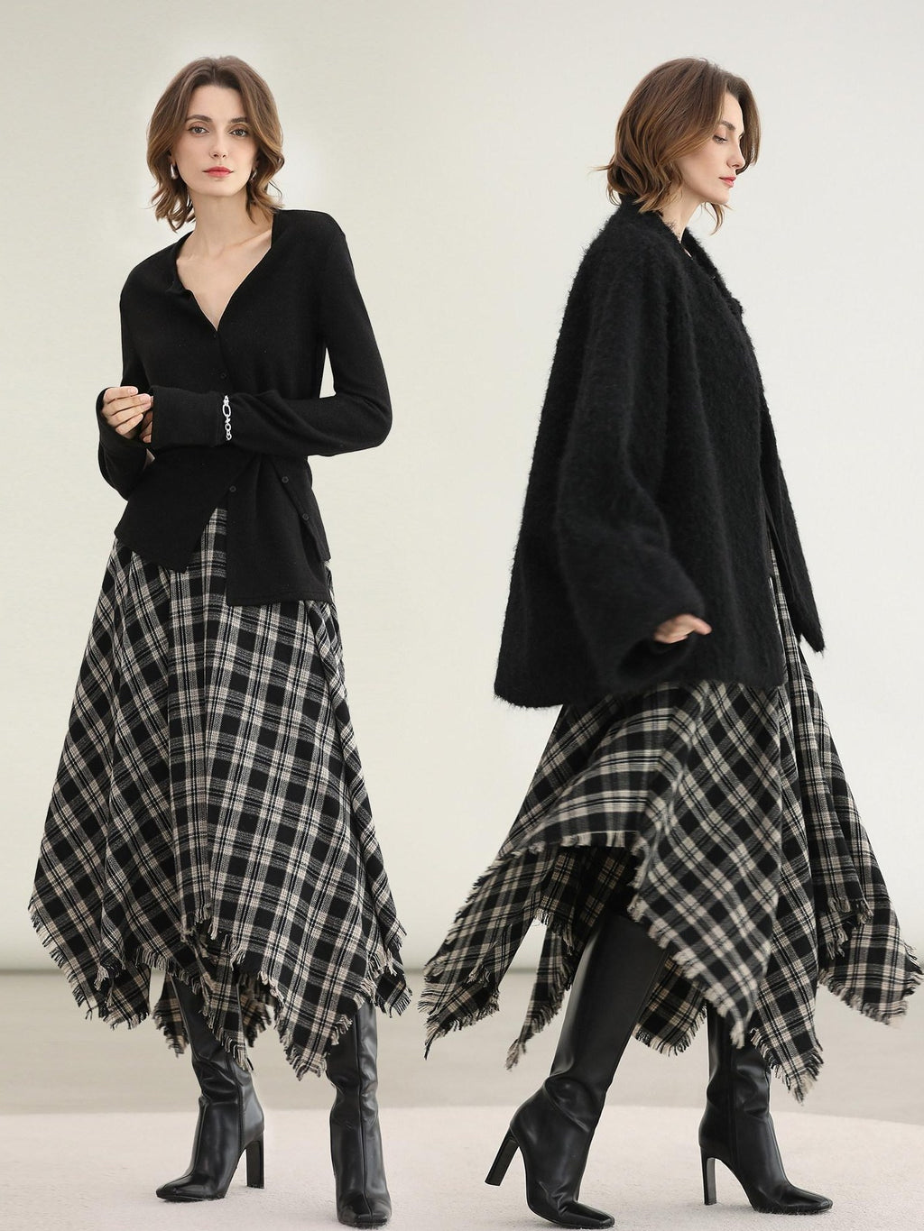 COCOBELLA Vintage Asymmetric A Line Mid Waist Loose Fit City Commute Midi Skirts