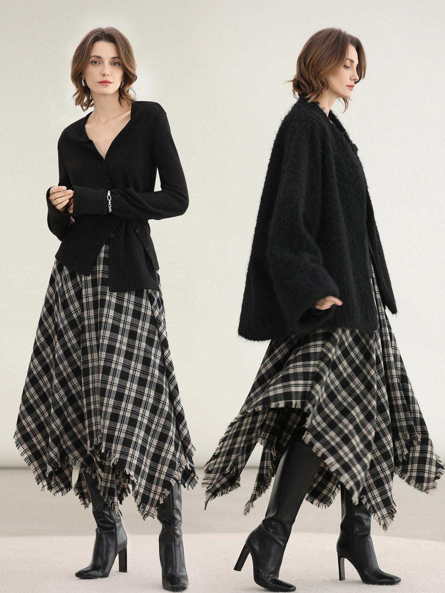 COCOBELLA Vintage Asymmetric A Line Mid Waist Loose Fit City Commute Midi Skirts