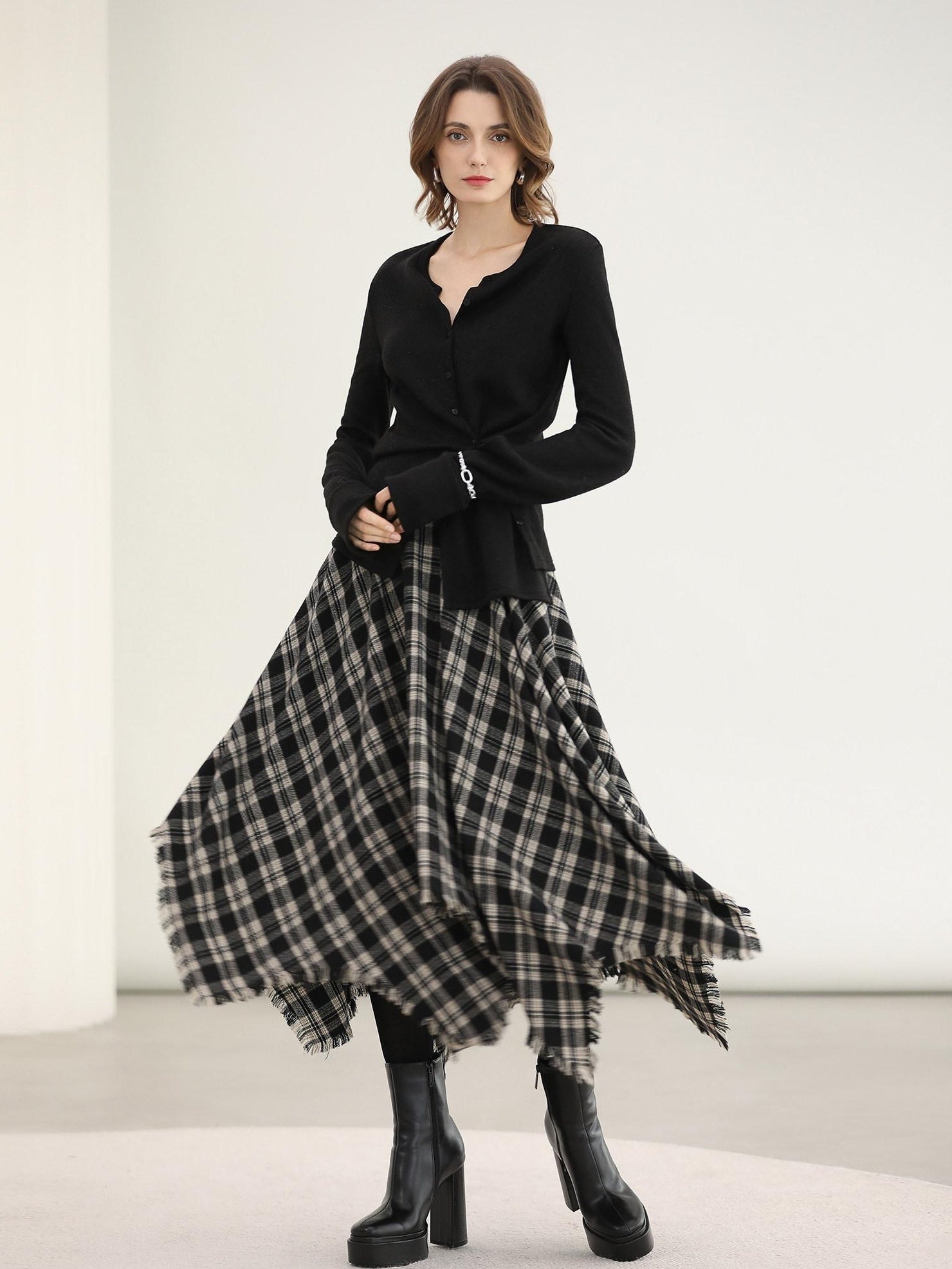 COCOBELLA Vintage Asymmetric A Line Mid Waist Loose Fit City Commute Midi Skirts