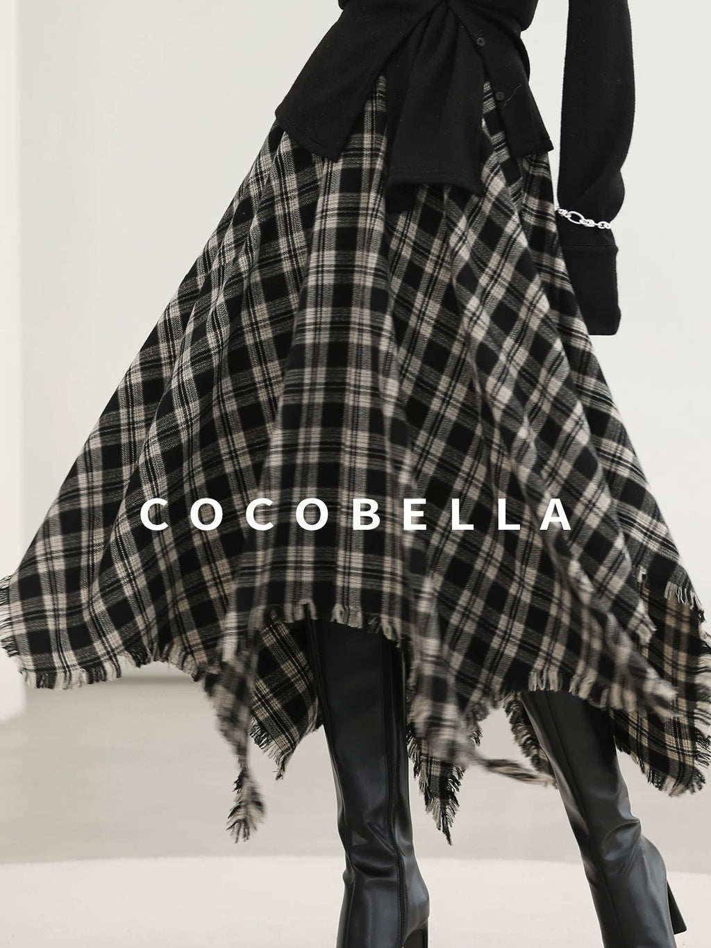 COCOBELLA Vintage Asymmetric A Line Mid Waist Loose Fit City Commute Midi Skirts