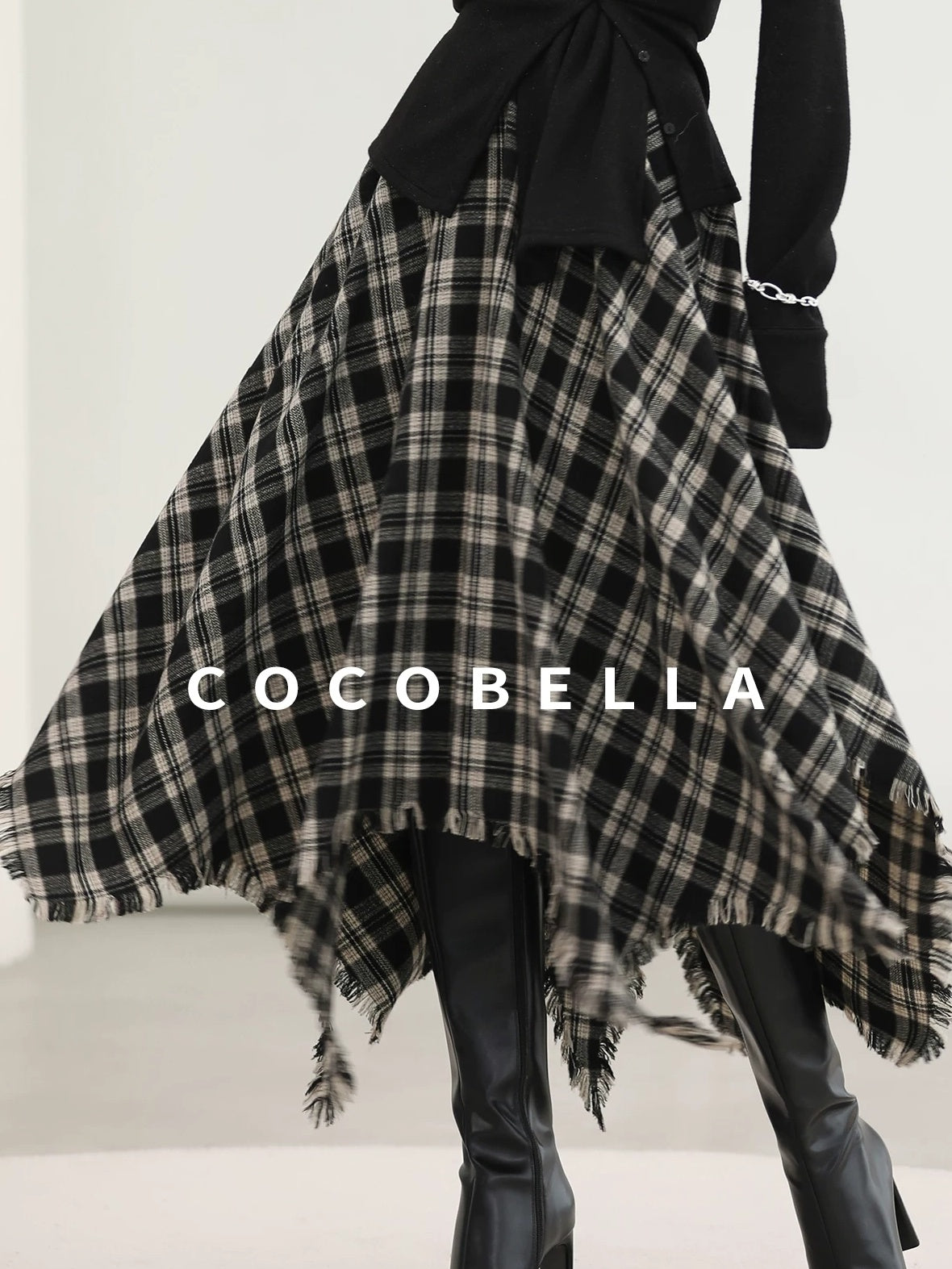 COCOBELLA Vintage Asymmetric A Line Mid Waist Loose Fit City Commute Midi Skirts