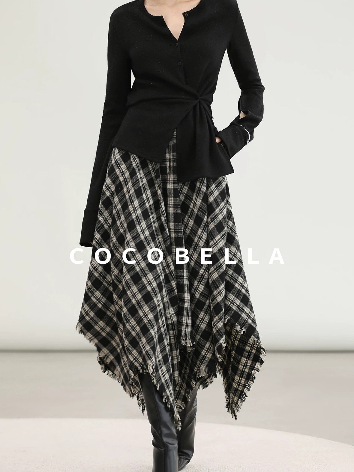 COCOBELLA Vintage Asymmetric A Line Mid Waist Loose Fit City Commute Midi Skirts