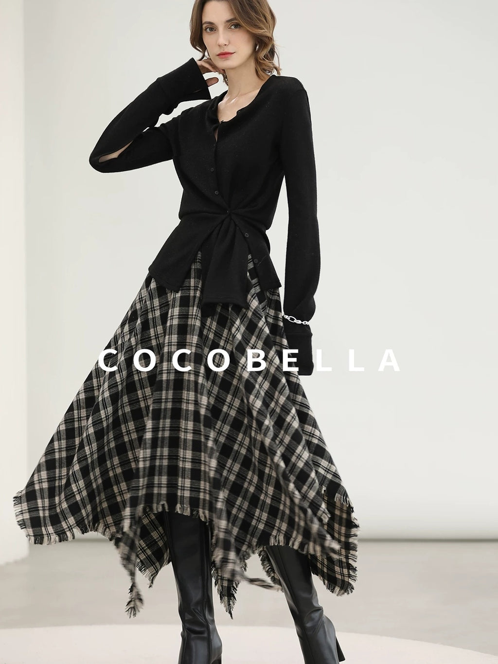 COCOBELLA Vintage Asymmetric A Line Mid Waist Loose Fit City Commute Midi Skirts