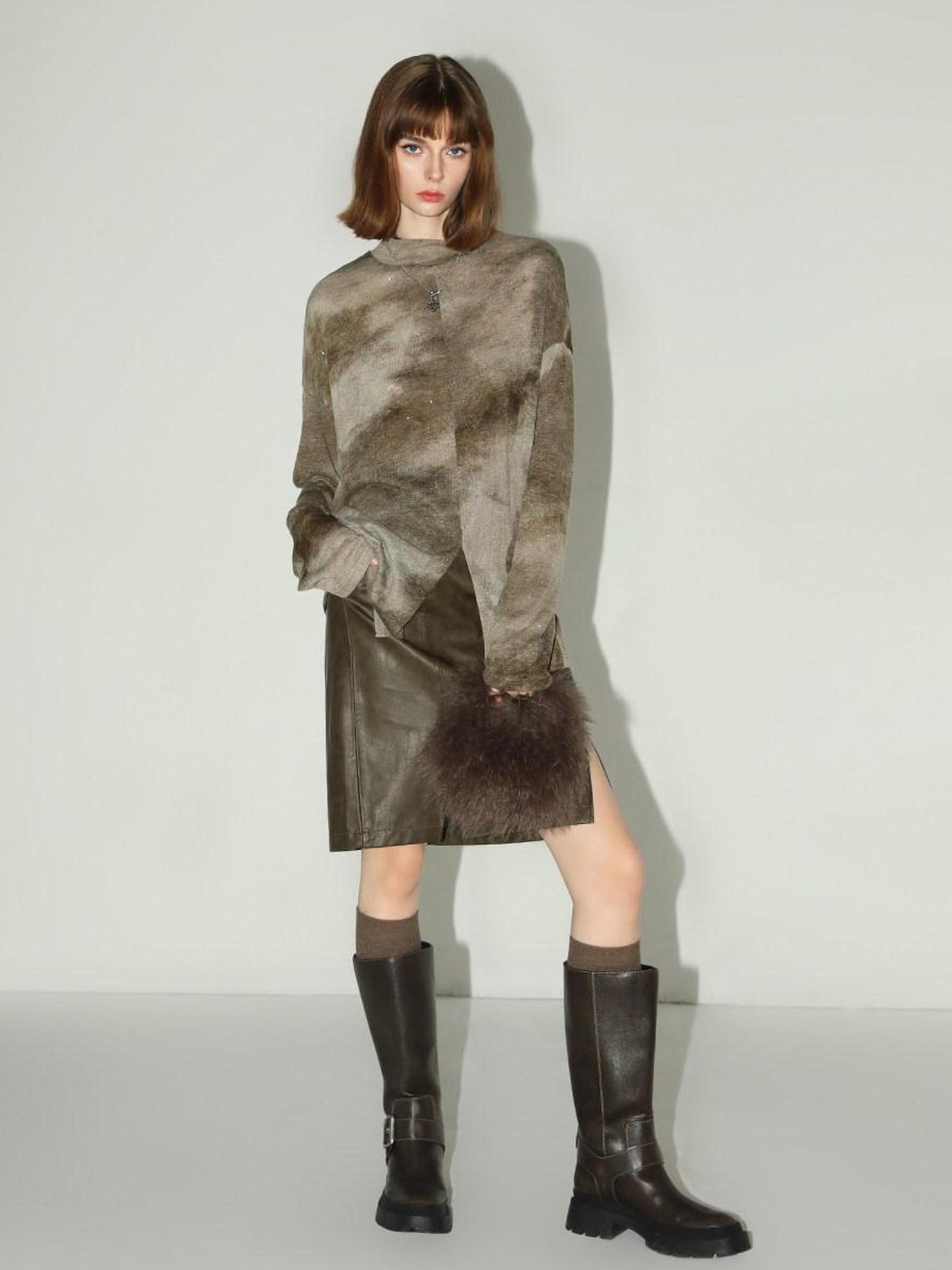 COCOBELLA Vintage Distressed High Waist Pu Pencil Straight Slit Faded City Work Skirts