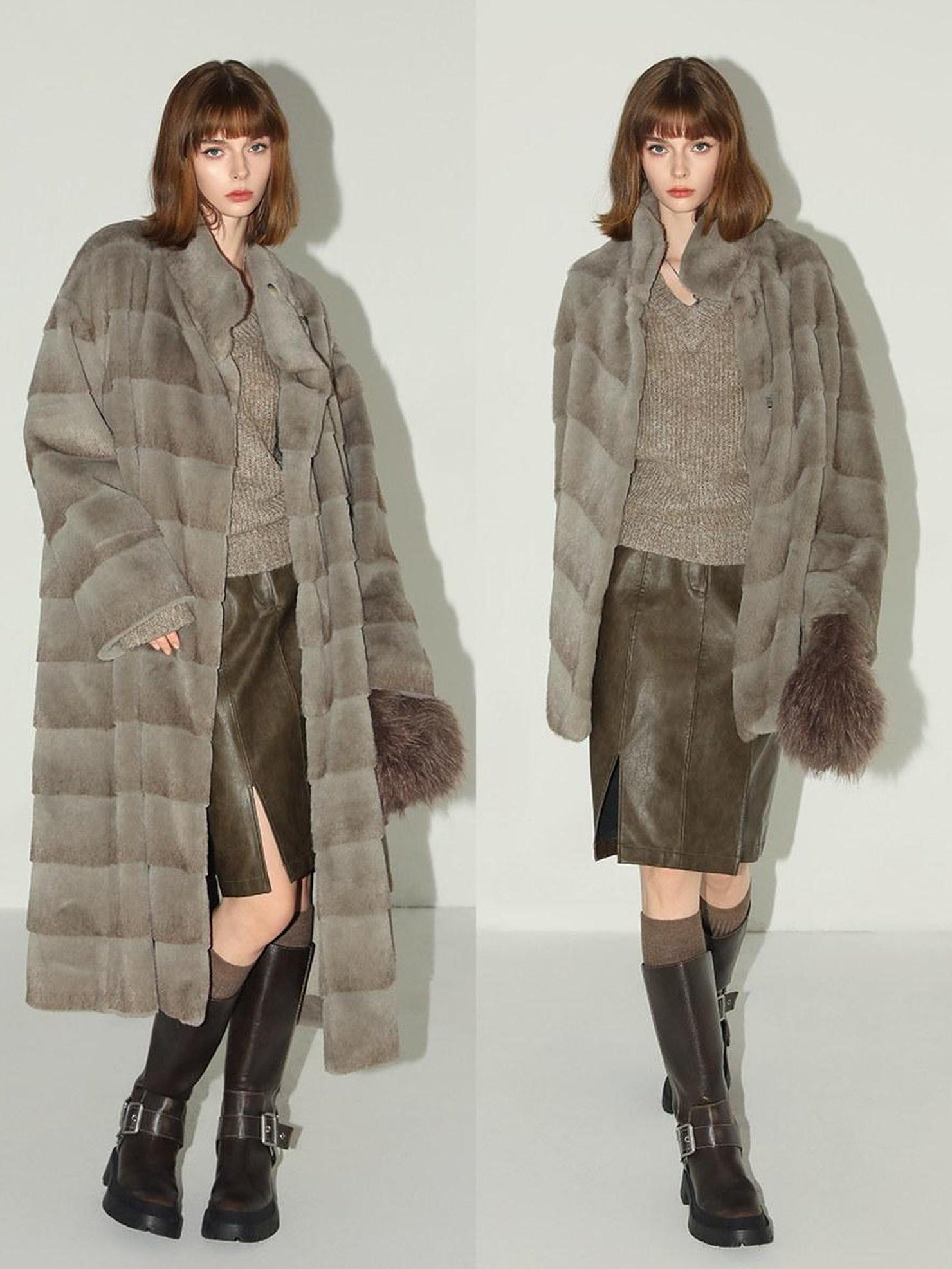 COCOBELLA Vintage Distressed High Waist Pu Pencil Straight Slit Faded City Work Skirts