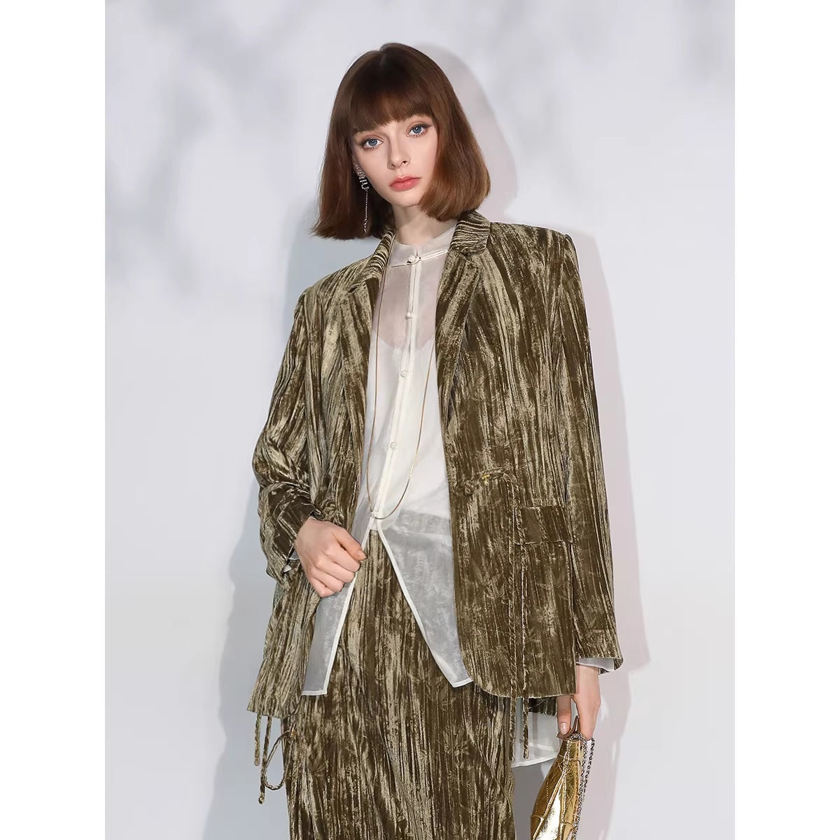 COCOBELLA_Vintage_Green_3D_Detail_Straight_Notch_Lapel_Pockets_Office_Polyester_Blazers_MISSTT