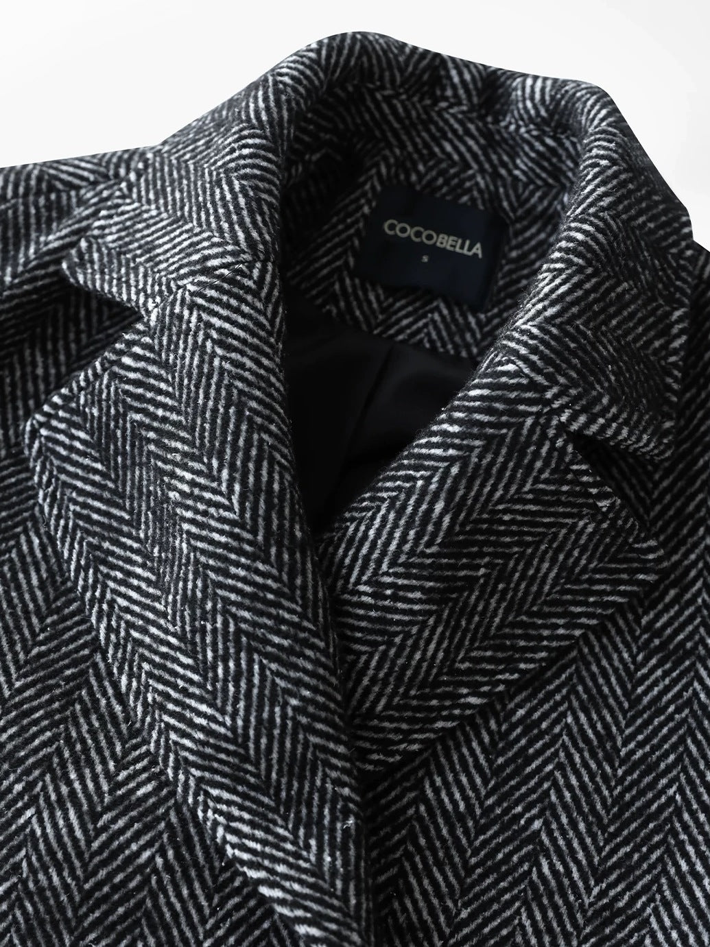 COCOBELLA Vintage Herringbone Double Breasted Straight Cut Midlength Commuter Jackets