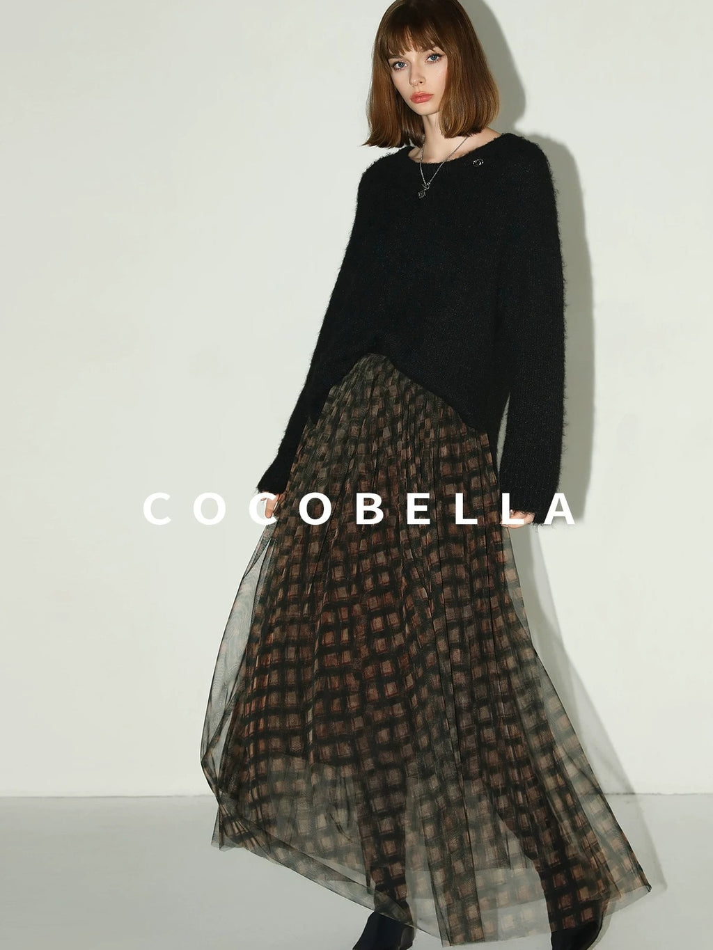 COCOBELLA Vintage Pleated Mesh A Line Mid Waist Printed Maxi Women Travel Date Skirts